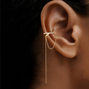 Criss Cross Pave Drop Chain Clip-On Earrings - Perimade & Co.