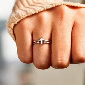 Cross Double Row Stacking Band Ring - Perimade & Co.