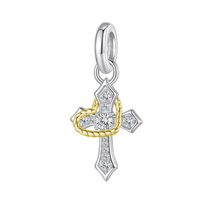 Cross Rope Heart Pave CZ Pendant Necklace - Perimade & Co.
