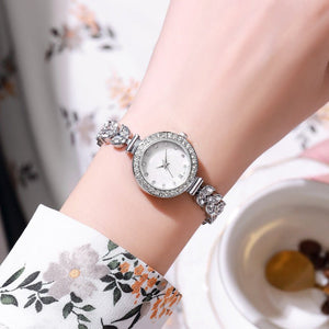 Crystal Leaf 28 mm Round Bracelet Watch - Perimade & Co.