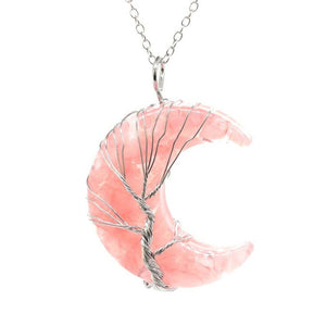 Crystal Raw Stone Moon Pendant Necklace - Perimade & Co.