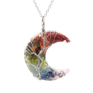 Crystal Raw Stone Moon Pendant Necklace - Perimade & Co.