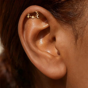 Curved Bar Moon Star Cartilage Stud Earrings - Perimade & Co.
