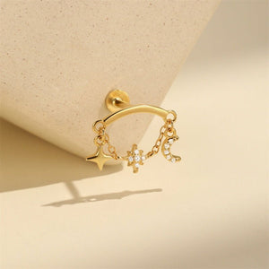 Curved Bar Moon Star Cartilage Stud Earrings - Perimade & Co.