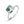 Silver ring with a green gemstone on a white background