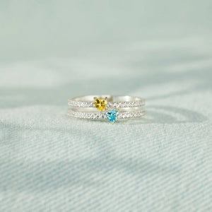 Custom Birthstone Dual Pavé Band Heart Ring - Perimade & Co.