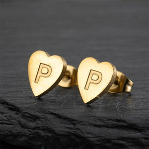 Custom Initial Letter Heart Stud Earrings - Perimade & Co.