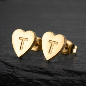Custom Initial Letter Heart Stud Earrings - Perimade & Co.