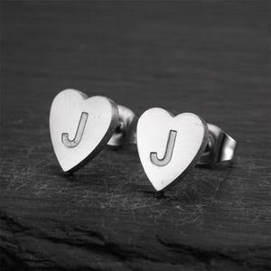 Custom Initial Letter Heart Stud Earrings - Perimade & Co.