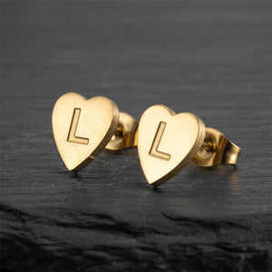 Custom Initial Letter Heart Stud Earrings - Perimade & Co.