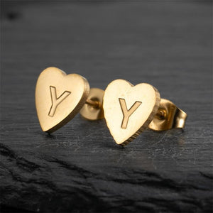 Custom Initial Letter Heart Stud Earrings - Perimade & Co.
