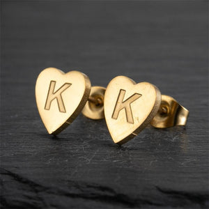 Custom Initial Letter Heart Stud Earrings - Perimade & Co.