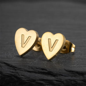 Custom Initial Letter Heart Stud Earrings - Perimade & Co.