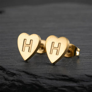 Custom Initial Letter Heart Stud Earrings - Perimade & Co.