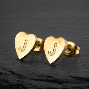 Custom Initial Letter Heart Stud Earrings - Perimade & Co.