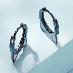 Cute Black Pink Enamel Cat Ear Hoop Earrings - Perimade & Co.