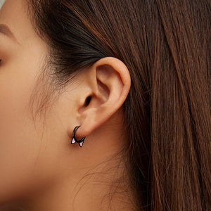 Cute Black Pink Enamel Cat Ear Hoop Earrings - Perimade & Co.