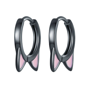 Cute Black Pink Enamel Cat Ear Hoop Earrings - Perimade & Co.
