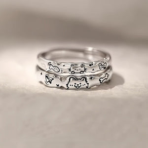 Cute Cat Dog Couple Matching Stacking Ring - Perimade & Co.
