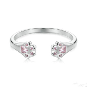 Cute Pink CZ Cat Paw Stacking Open Ring - Perimade & Co.