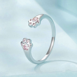 Cute Pink CZ Cat Paw Stacking Open Ring - Perimade & Co.