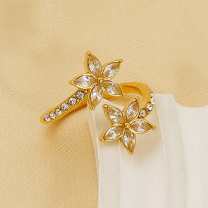 CZ Garden Flower Olive Leaf Vine Bypass Ring - Perimade & Co.