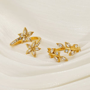 CZ Garden Flower Olive Leaf Vine Bypass Ring - Perimade & Co.
