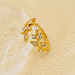 CZ Garden Flower Olive Leaf Vine Bypass Ring - Perimade & Co.