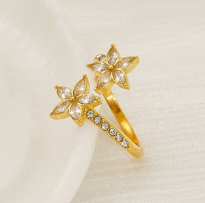 CZ Garden Flower Olive Leaf Vine Bypass Ring - Perimade & Co.