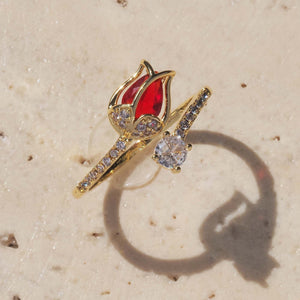 CZ Tulip Flower Open Stacking Bypass Ring - Perimade & Co.