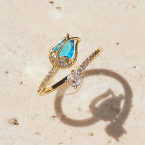 CZ Tulip Flower Open Stacking Bypass Ring - Perimade & Co.