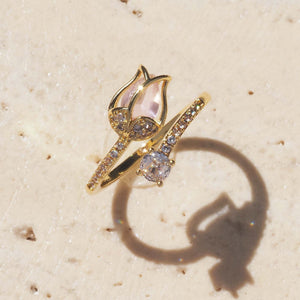 CZ Tulip Flower Open Stacking Bypass Ring - Perimade & Co.