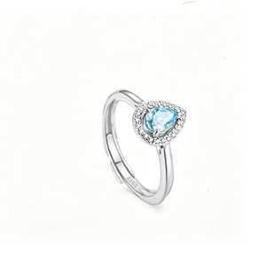 Dainty Blue Teardrop Halo Open Band Ring