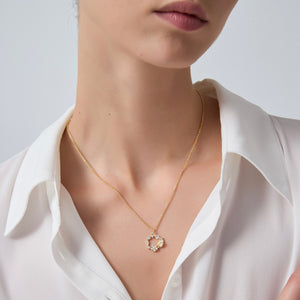 Opal Tulip Flower Circle Charm Necklace