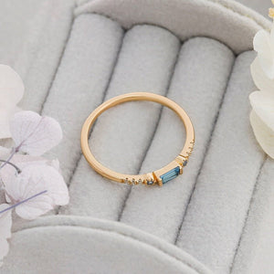 Dainty Baguette Blue CZ Stack Thin Band Ring - Perimade & Co.