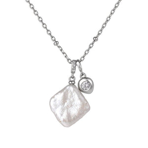 Dainty Baroque Square Pearl Charm Necklace - Perimade & Co.