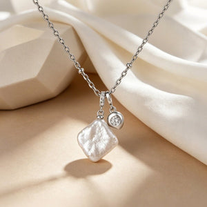 Dainty Baroque Square Pearl Charm Necklace - Perimade & Co.