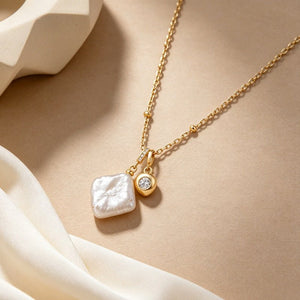 Dainty Baroque Square Pearl Charm Necklace - Perimade & Co.