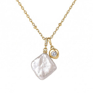 Dainty Baroque Square Pearl Charm Necklace - Perimade & Co.