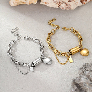 Dainty Barrel Link Heart Charm Chain Bracelet - Perimade & Co.