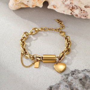 Dainty Barrel Link Heart Charm Chain Bracelet - Perimade & Co.