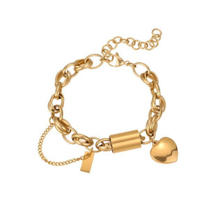 Dainty Barrel Link Heart Charm Chain Bracelet - Perimade & Co.