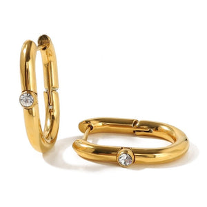 Dainty Bezel CZ Elongated Oval Hoop Earrings - Perimade & Co.
