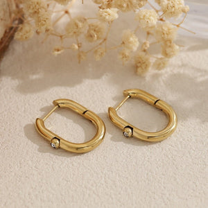 Dainty Bezel CZ Elongated Oval Hoop Earrings - Perimade & Co.
