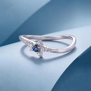 Dainty Blue CZ Starburst Pave Wave Band Ring - Perimade & Co.