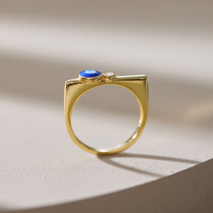 Dainty Blue Enamel Evil Eye CZ Flat Band Ring - Perimade & Co.
