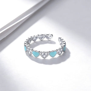 Dainty Blue Enamel Pave Heart Stackable Ring - Perimade & Co.
