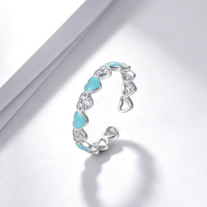 Dainty Blue Enamel Pave Heart Stackable Ring - Perimade & Co.
