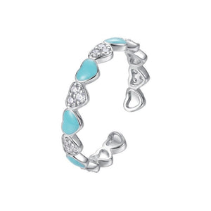 Dainty Blue Enamel Pave Heart Stackable Ring - Perimade & Co.