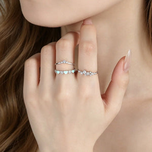 Dainty Blue Enamel Pave Heart Stackable Ring - Perimade & Co.